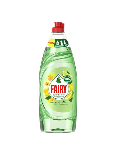 Средство для мытья посуды Fairy, Pure & Clean Бергамот и Имбирь, 650 мл