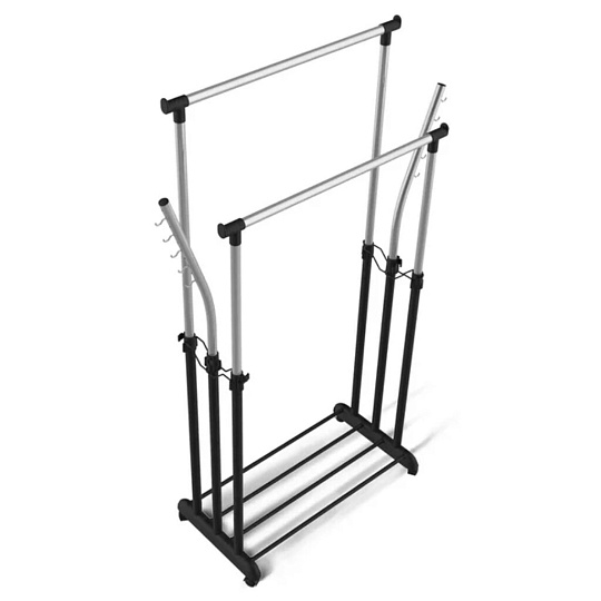 Вешалка напольная 107х44х166 см, Sheffilton, металл, с колесами, телескопическая, SHT-WR7, В1-63, черный/черный муар/хром, лак