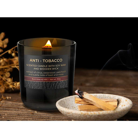 Свеча ароматизированная, в стакане, Bartek Candles, Антитабак, деревянный фитиль, 150 г