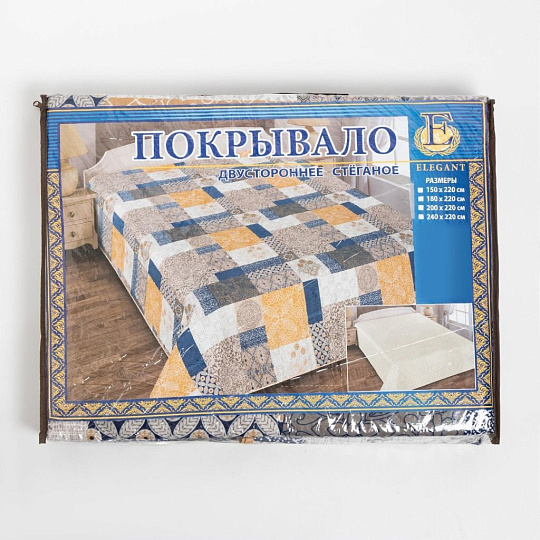 Покрывало евро, 220х200 см, микрофибра, двухстороннее, Marianna, Элегант, бежево-синее, 433-ПК-ЭЛГ-200-220