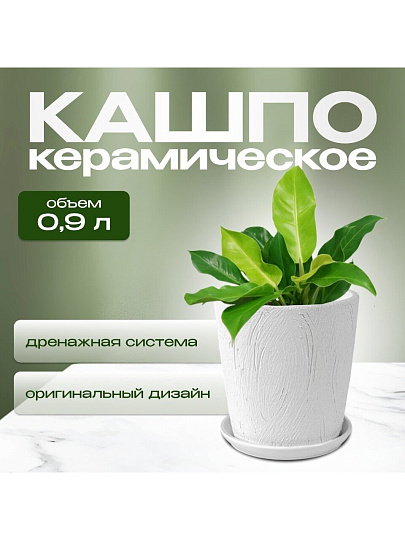 Горшок керамика, 0.9 л, 12х12 см, конус, белый, Короед №2, 004043