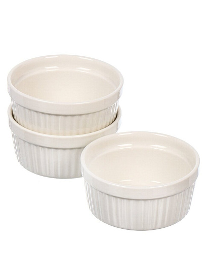 Кокотница керамика, 3 шт, 9х4х4 см, 0.15 л, круглая, белая, Y4-6552