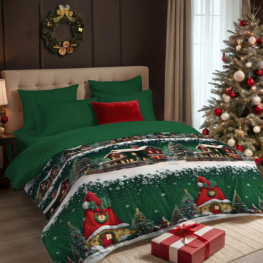 Постельное белье 1.5-сп, пр150х220, 2н50х70, п145х220, Mcotton, м-сат, Новогодний дом