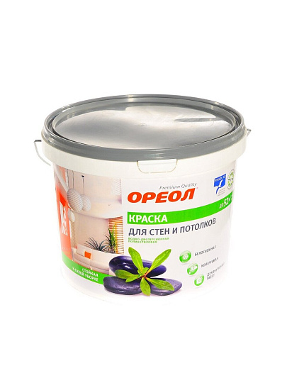 Краска водно-дисперсионная, Ореол, полиакриловая, интерьерная, матовая, белоснежная, 6.5 кг