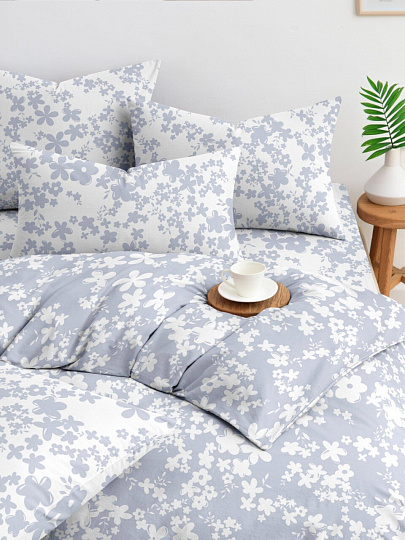 Постельное белье евро, простыня 200х215 см, 2 наволочки 70х70 см, пододеяльник 205х215 см, Майская ночь, бязь, Мини