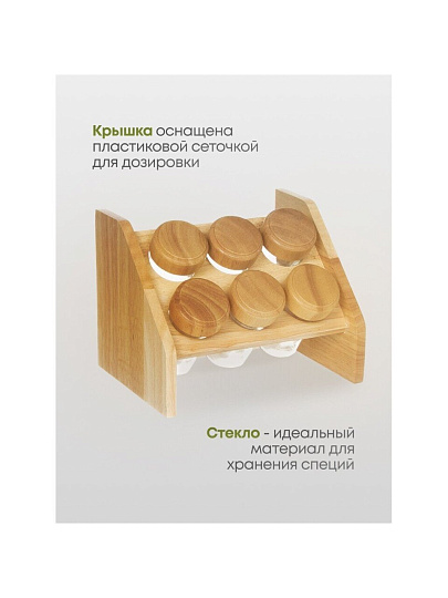 Набор для специй стекло, дерево, 6 шт, на подставке, бежевый, Y3-1139