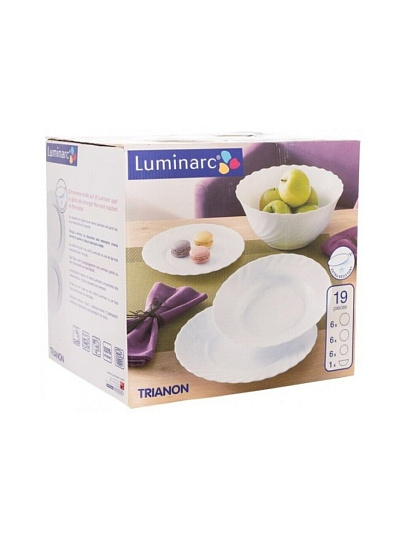 Сервиз столовый стеклокерамика, 19 предметов, на 6 персон, Luminarc, Trianon, 00144/N5714, белый