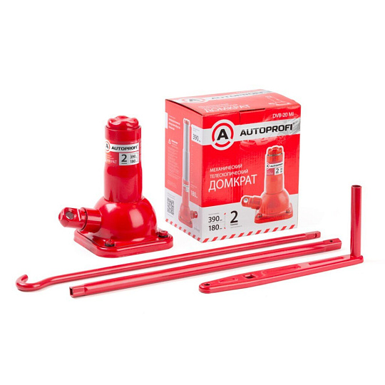 Домкрат бутылочный, механический, телескопический, винтовой, 2 т, 180-390 мм, Autoprofi, DVB-20Mi