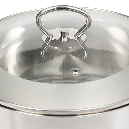 Кастрюля из нержавеющей стали с индукционным дном Wellberg 8042WB со стеклянной крышкой и металлическими ручками, 2 л