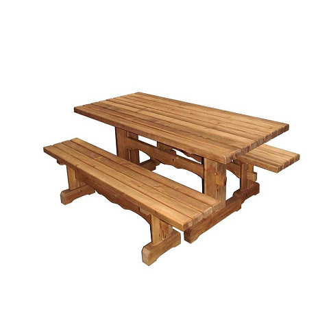 Мебель садовая деревянная БАН-01P, стол 160х70 см + скамья, 2 шт, 160х31.5 см