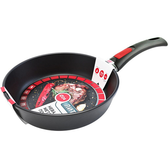 Сковорода алюминий, 24 см, антипригарное покрытие, Нева Металл Посуда, Домашняя, съемная ручка, 7424