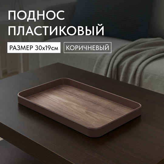 Поднос пластик, 30х19 см, прямоугольный, коричневый, Y4-8585