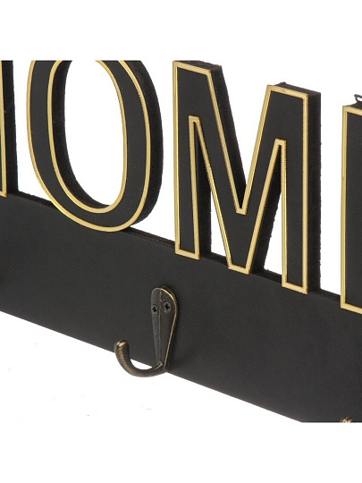 Ключница Home, 30х12 см, МДФ, 3 крючка, на декоративном панно, A200143, черная