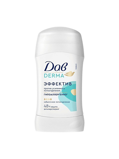 Дезодорант Дав, Derma, BOX P2, женский, эффектив, гипоаллергенный, стик, 40 мл