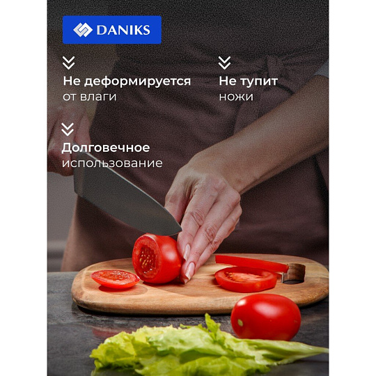 Доска разделочная акация, 24х20х1.6 см, с ручкой, прямоугольная, Daniks, CB27924A