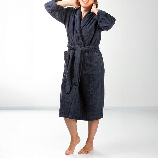 Халат мужской, махровый, 100% хлопок, темно-серый, XL-XXL, 52-54, Silvano