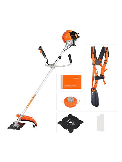 Триммер бензиновый, Patriot, PT 5555ES Country, 3 л.с., 52 куб.см, 2210 Вт, U-ручка, леска/нож, неразборный вал