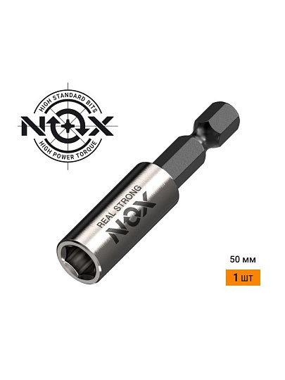 Адаптер для бит Nox, E6, 3х50 мм, магнитный, 1/4'', 1 шт, блистер