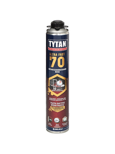 Пена монтажная Tytan, Ultra Fast 70, профессиональная, 70 л, 870 мл, всесезонная, 16982