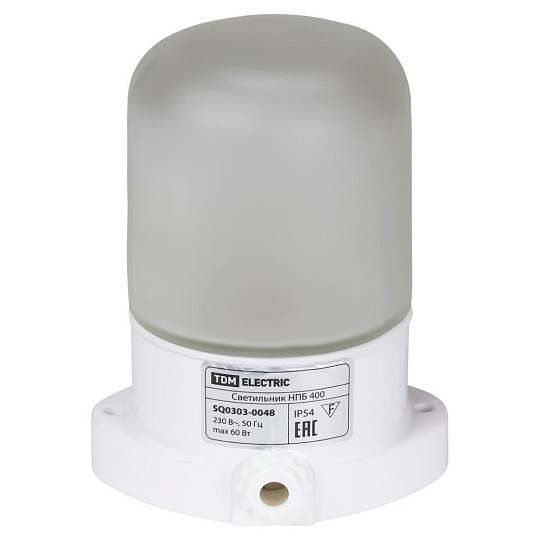 Светильник TDM Electric, НПБ400, 60 Вт, E27, на 1 лампочку, IP54, 11х11х13.5 см, для сауны и бани, 125 градусов, белый, SQ0303-0048