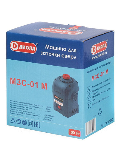 Машина для заточки сверл Диолд, МЗС-01 М, 100 Вт, 1600 об/мин, 59х9.1 мм, посадочный диаметр 13.5 мм, 3-12 мм