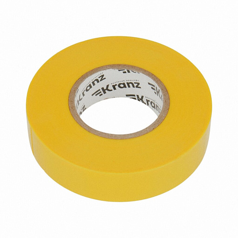 Изолента ПВХ, 19 мм, 180 мкм, желт, 20 м, профессиональная, KRANZ, KR-09-2802