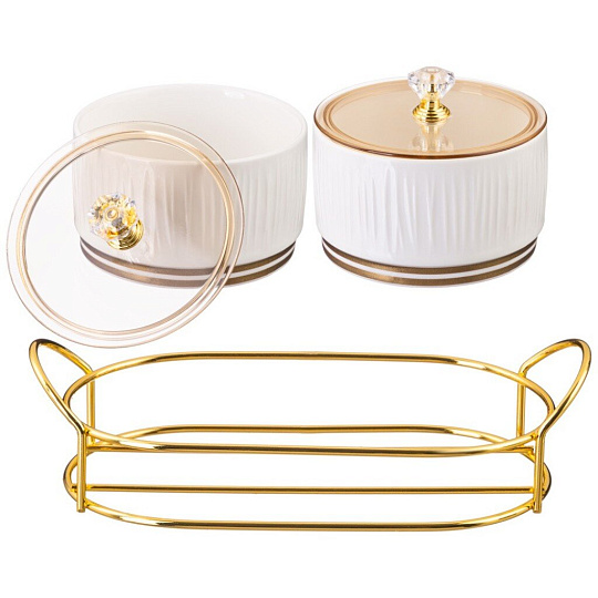 Банка для сыпучих продуктов, фарфор, 0.23 л, 2 шт, с крышкой, на металлической подставке, Lefard, Herbal, 42-484