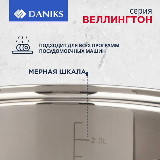 Набор посуды нержавеющая сталь, 6 предметов, кастрюли 2, 3, 4 л, индукция, Daniks, Веллингтон, GS-01415-6SE