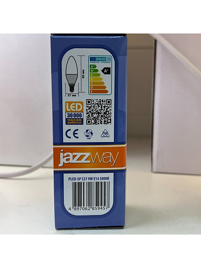 Лампа светодиодная E14, 9 Вт, 75 Вт, свеча, 3000 К, теплый белый свет, JazzWay, PLED- SP C37