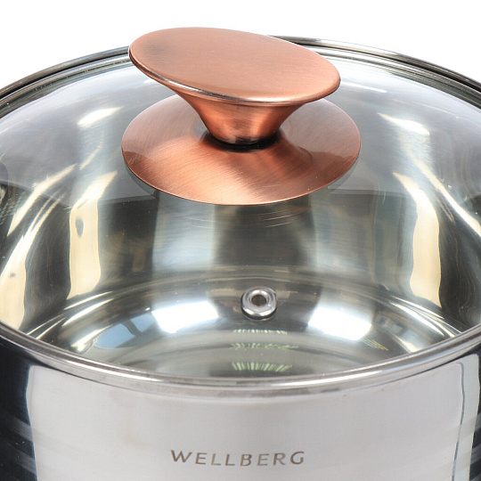 Набор посуды из нержавеющей стали Wellberg 1750C, (ковш 1.9 л, кастрюли 1.9, 2.7, 3.6, 6.1 л, сковорода 24 см), 12 предметов