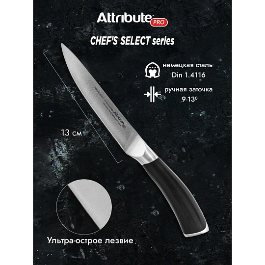 Нож кухонный Attribute, CHEF`S SELECT, универсальный, нержавеющая сталь, 13 см, abs-пластик, APK012