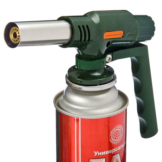 Горелка газовая 230х55х160 мм, пьезо, цанговый захват, широкое сопло, с рукояткой, Чингисхан, G-102, 333089