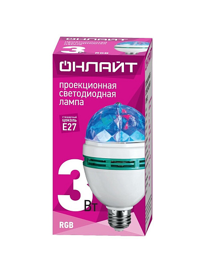 Лампа светодиодная E27, 3 Вт, эллипсоидная, RGB, Онлайт, Disco, 61119