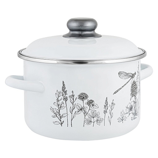 Кастрюля эмалированная сталь, 4 л, крышка сталь, цилиндрическая, Appetite, Flora-2, 1RD201M, индукция