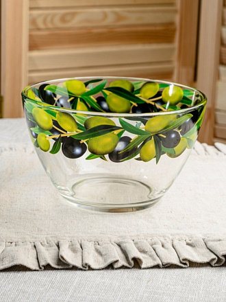 Салатник стекло, круглый, 19х11 см, 1.5 л, Оливки, Декостек, 326/1-Д