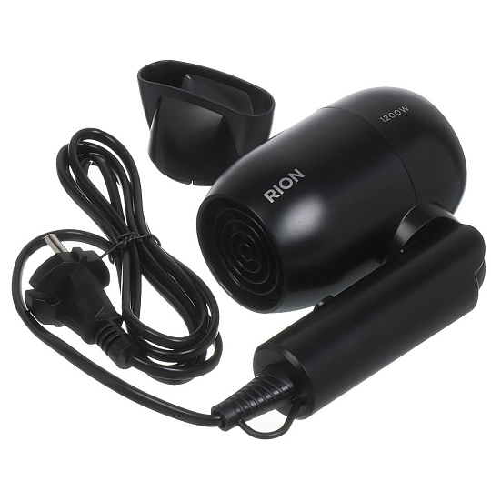Фен дорожный, Rion, TC-2830, 1200 Вт, 1 режим, 2 скорости, черный