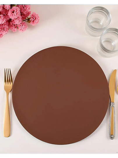 Салфетка для стола экокожа, 35 см, круглая, оранжевая, Y4-8324