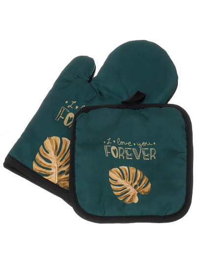 Набор кухонный 2 шт, 27х17см + 17х17см (варежка, прихватка), полиэстер, зеленый, B180028