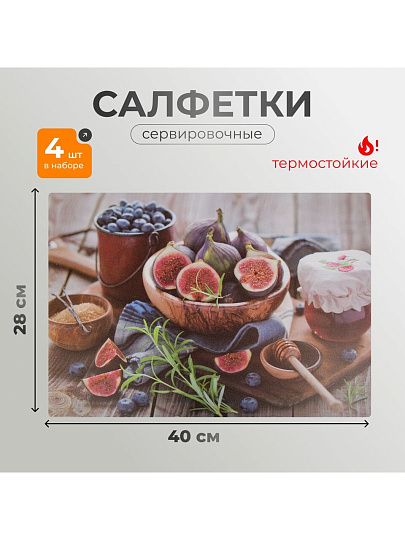Набор салфеток пластик, 40х28 см, прямоугольный, 4 шт, для стола, Инжир, Y4-9161