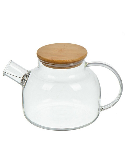 Чайник заварочный стекло, 1 л, с ситечком, с бамбуковой крышкой, Daniks, SXH08