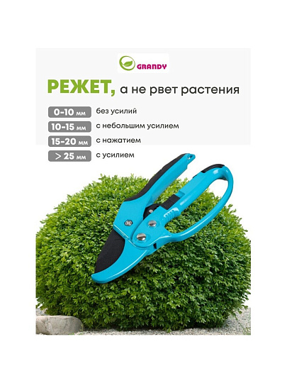 Секатор 200 мм, прямого реза, Grandy, Luxe, с храповым механизмом, рукоятка металл, резина