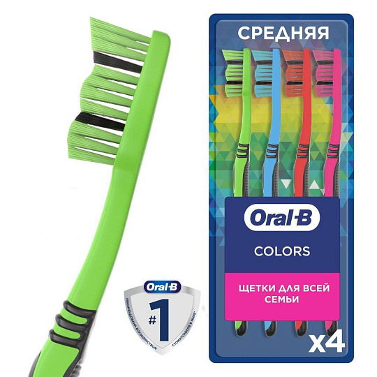 Зубная щетка Oral-B, Colors, средней жесткости, 4 шт, 0051021046