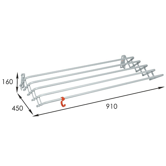 Сушилка для белья настенная, полотно 9.5 м, 91х45х16 см, складная, механизм "гармошка", 5 прутьев, 10 кг, серая, ЗМИ, Бриз-90, СН 231 С