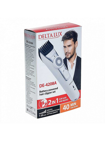 Машинка для стрижки волос и бороды, Delta Lux, DE-4208A, аккумуляторная, 2 Вт, белая, 2 в 1