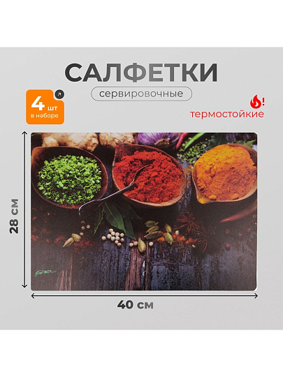 Набор салфеток пластик, 40х28 см, прямоугольный, 4 шт, для стола, Специи, Y4-9159