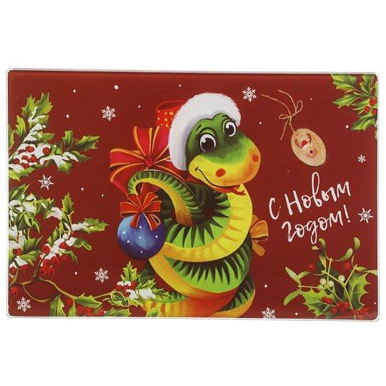 Доска разделочная стекло, 30х20 см, прямоугольная, Daniks, Символ года 2025-1