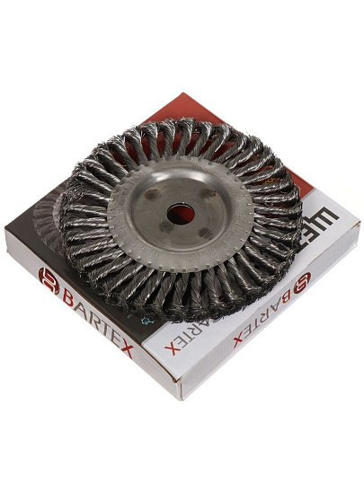 Щетка для УШМ Bartex, 200 мм, плоская, крученая проволока 0.5 мм, посадочный диаметр 22.2 мм
