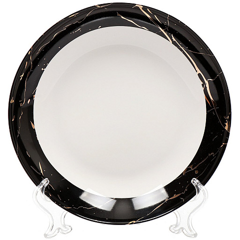 Тарелка суповая, керамика, 20 см, круглая, Черный мрамор, Daniks