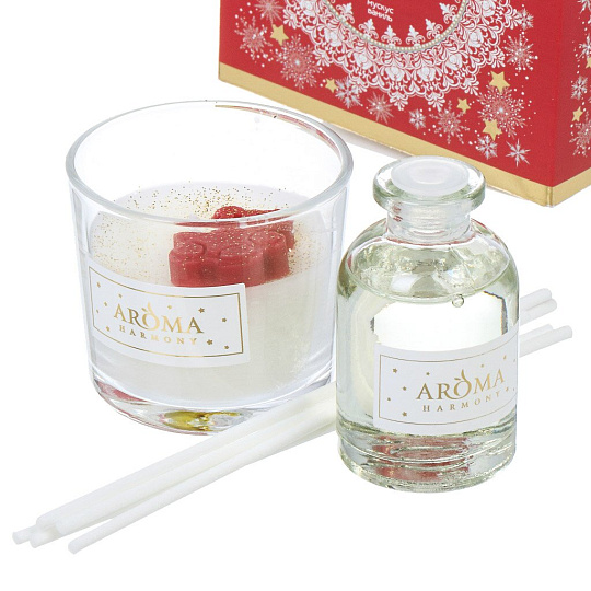 Набор Aroma Harmony, 30 мл, Happy New Year "Новогодние ягоды", диффузор 30 мл + свеча 60 гр., сухое распыление