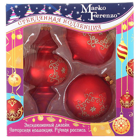 Набор елочных украшений Marko Ferenzo, 3 шт, пурпур, золотой, 7 см, стекло, шар, луковица, восточная сосулька, 38119